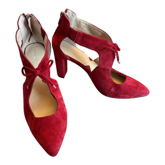 Adrienne Vittadini Shoes - Adrienne Vittadini Pumps Womens 7 M Red Nigel Cutout Suede Chunky Block Heels